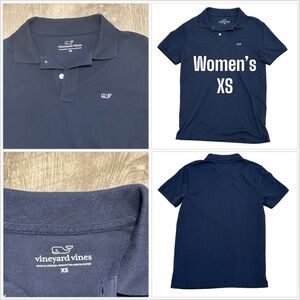 Women’s Vineyard Vines XS 0 - 2 Polo Tee Shirt Navy Blue Whale Logo Short Sleeve